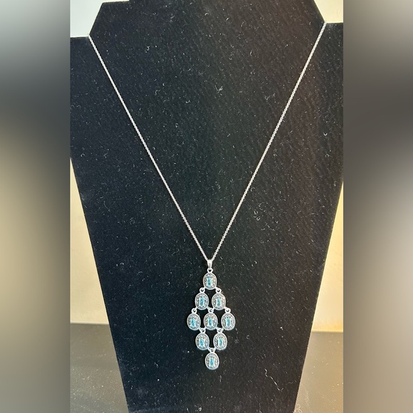 WOLF & BADGER Sterling Silver Sapphire Cubic Zirconia Dangle Pendant Necklace
￼ - Picture 2 of 10